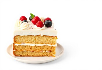 A delicious, frosted layer cake, isolated on white,   colorful,   anniversary