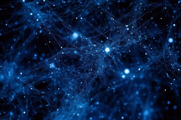 Futuristic network connections within a cosmic web with neural algorithms transforming data.