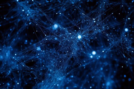Futuristic network connections within a cosmic web with neural algorithms transforming data.