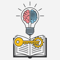 Illuminating Knowledge Brain and Book Symbolize Creative Thinking, Learning, and Strategic Idea Formulation for Unlocking Innovative Solutions and Understanding Complex Concepts