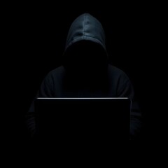 hacker in front of his computer committing digital cybercrime	