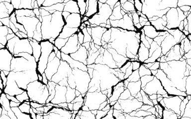 Abstract dark black cracked texture with fine lines and subtle imperfections isolated on transparent background