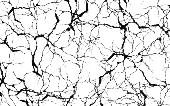 Abstract dark black cracked texture with fine lines and subtle imperfections isolated on transparent background
