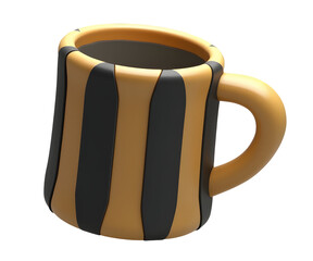 Cheerful ceramic mug presents bold orange and black striped pattern. Great for warm drink