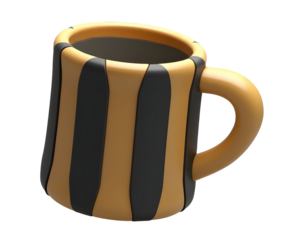 Cheerful ceramic mug presents bold orange and black striped pattern. Great for warm drink