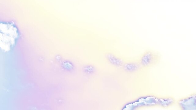 Strange yellow sky with white, blue, and purple clouds crossing from left to right. Psychedelic colors. Looping animation. Dreamlike or fantastical universe.