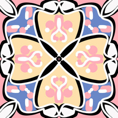 Symmetrical Floral Ornament in Pastel Colors