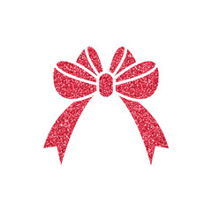 Sparkling red glitter bow tied ribbon decoration for gifts and celebrations isolated on transparent background