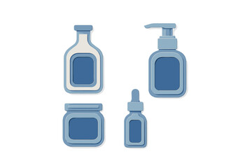 Obraz premium Creative arrangement of cosmetic containers in blue and white colors showcasing modern skincare products