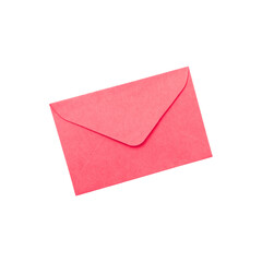 A single closed coral pink colored paper envelope is angled and isolated on a transparent background for easy design use isolated on transparent background
