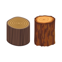Two realistic wooden tree stumps with visible growth rings and bark texture isolated on transparent background