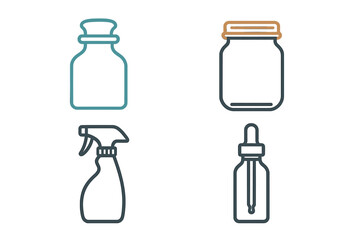 Various simple line drawings of containers and tools for cleaning and dispensing liquids