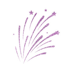 Sparkling pink fireworks bursting with star shapes and trails of light isolated on transparent background