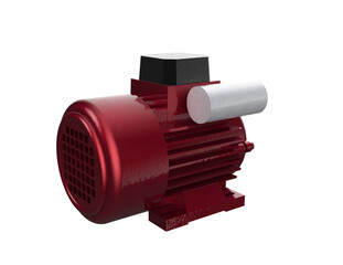 Red Industrial Electric Motor 3D Render: High Resolution Machine Component, vital for Engineering and Automation Projects, Manufacturing Technology, and Robotics. Isolated PNG Asset with Transparent