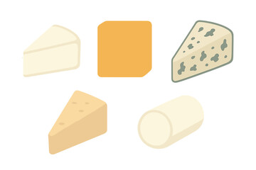 Five varieties of cheese displayed on a plain background in a simple and clean design, perfect for food enthusiasts and culinary inspiration