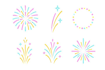 Colorful fireworks and sparkles design elements for celebrations and parties