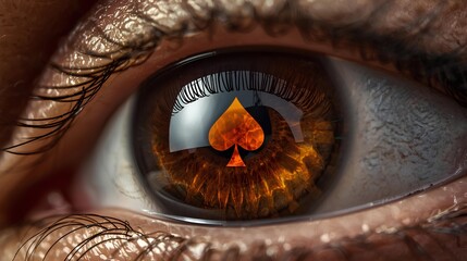 Intense Human Eye Reflecting Flaming Spade Symbol