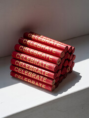 Red party crackers with "Celebrate" text stacked