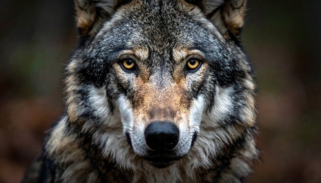 Close-up wolf portrait in forest
