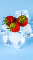 Strawberries on Ice Cubes