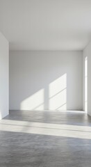 Empty bright room under renovation with clean walls and unfinished floor