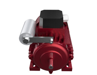 Red Industrial Electric Motor 3D Render: High Resolution Machine Component, vital for Engineering and Automation Projects, Manufacturing Technology, and Robotics. Isolated PNG Asset with Transparent