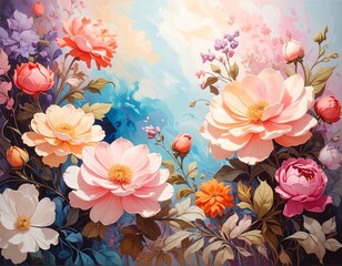 Colorful floral display in pastel tones
