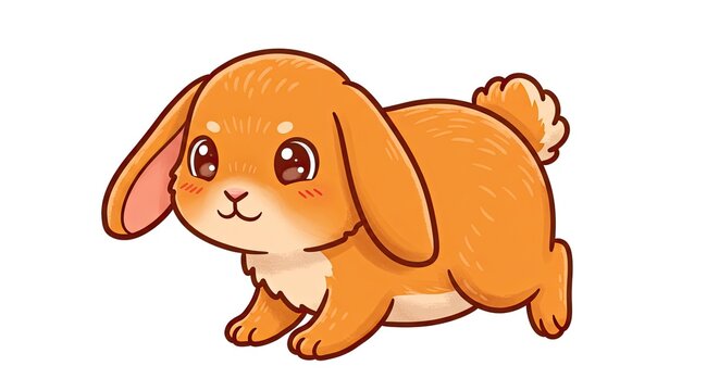 A cute cartoon illustration of a small, fluffy brown rabbit with floppy ears and big, expressive eyes, isolated on a white background. - Powered by Adobe