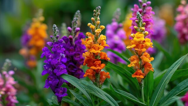 Close-up of vibrant, colorful snapdragons