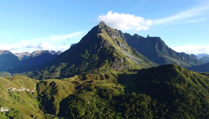 Mountain range landscape with lush green valleys