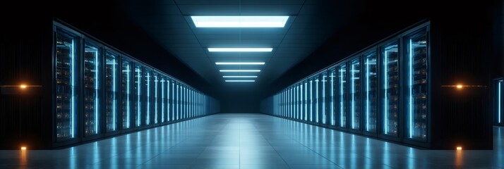 Data center server racks storing big data processing information