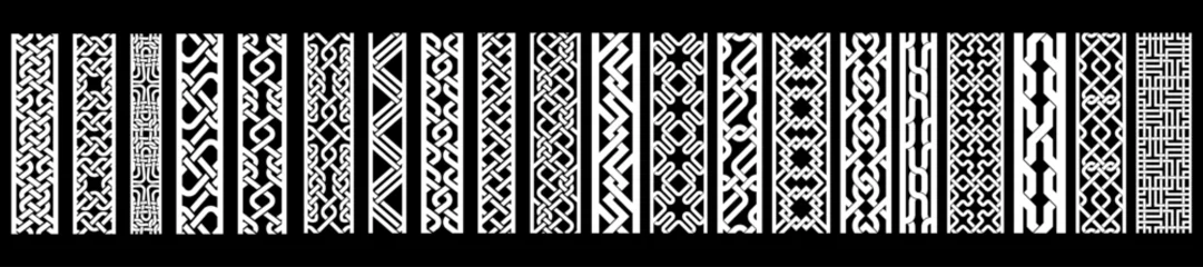Vector collection of 20 ornamental borders with knotwork and geometric stripes. Great for frames, dividers, ethnic designs, and decorative digital or print projects. © PerepadiaY