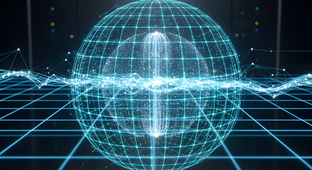 Visualize global data networks with this dynamic interconnected sphere, showing vibrant nodes and connections for technology, innovation, or worldwide solutions