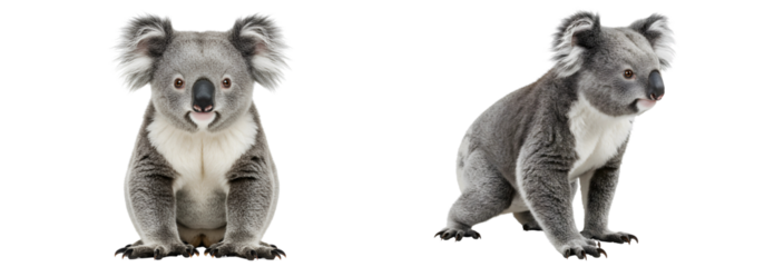 Set of koalas isolated on transparent cutout background, cut out, png
