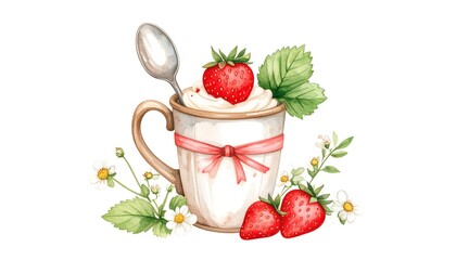 Strawberry dessert in a vintage mug