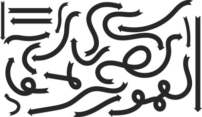 Collection of Various Black Arrows - Directional Pointers, Navigation Icons, Web Elements, Modern & Simple Graphic Design Assets, Isolated.