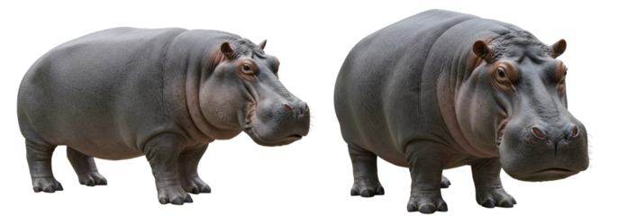 Set of hippopotamuses isolated on transparent cutout background, cut out, png