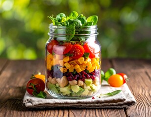 Colorful layered salad in jar