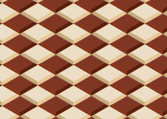 Isometric pattern in white and dark chocolate, checkerboard style