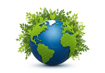 A vibrant green Earth globe covered in lush foliage, symbolizing environmental conservation, sustainability, and a healthy planet for future generations