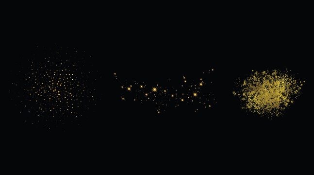 Abstract glowing golden particles and light streaks against a dark black background