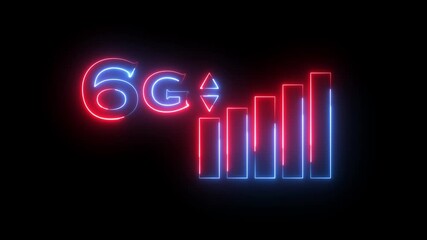 6G network icon animation glowing neon red and blue color computer and smartphone internet sign symbol on black background - Powered by Adobe