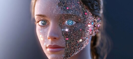 Futuristic Concept of a Cyborg Woman Blending Technology and Humanity Through Digital Transformation