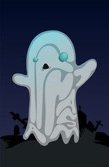 Cute Ghost Silhouette in a Graveyard at Night