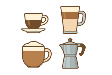 Obraz premium Delicious coffee drinks and brewing equipment displayed in a simple design