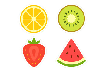 Colorful fruit slices featuring lemon, kiwi, strawberry, and watermelon in a simple design