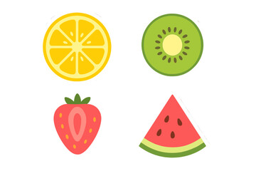 Bright and colorful fruit stickers featuring lemon, kiwi, strawberry, and watermelon for summer fun