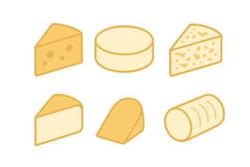 Different types of yellow cheese displayed on a simple white background