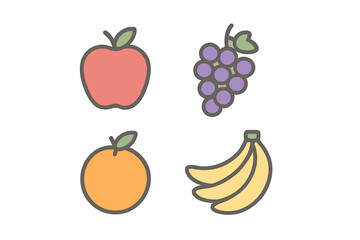 Fresh fruit assortment featuring apple, grapes, orange, and bananas on a clean background