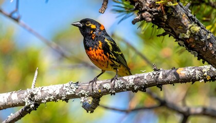 Colorful bird perched on branch